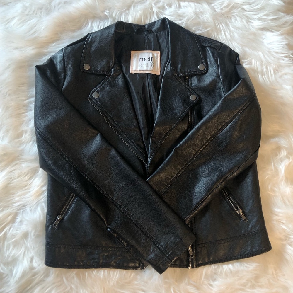 Black leather asymmetrical jacket